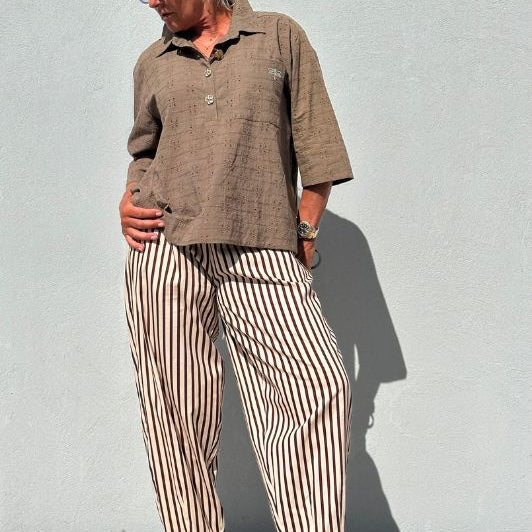 Gaspar Colorado stripe pant  | Poplin buks i chokolade strib