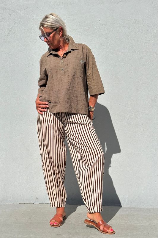 Gaspar Colorado stripe pant  | Poplin buks i chokolade strib