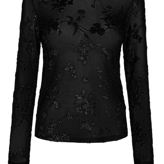 Freequent Biska bluse sort I Meshbluse med glimmer