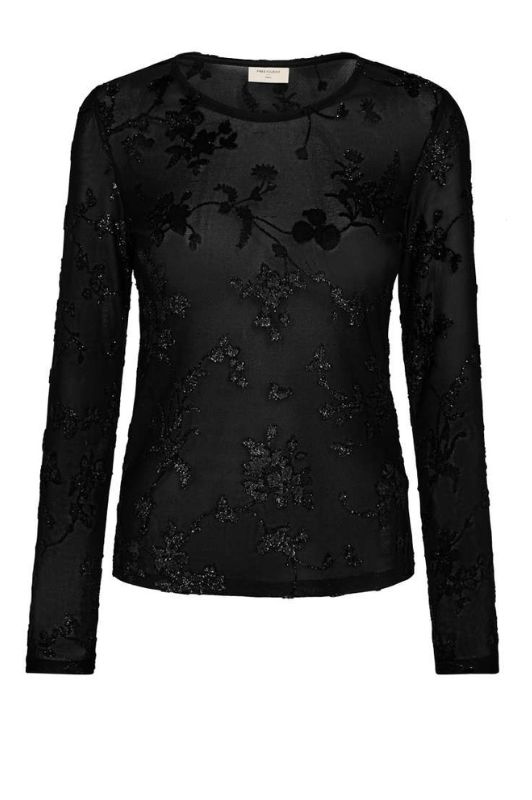 Freequent Biska bluse sort I Meshbluse med glimmer