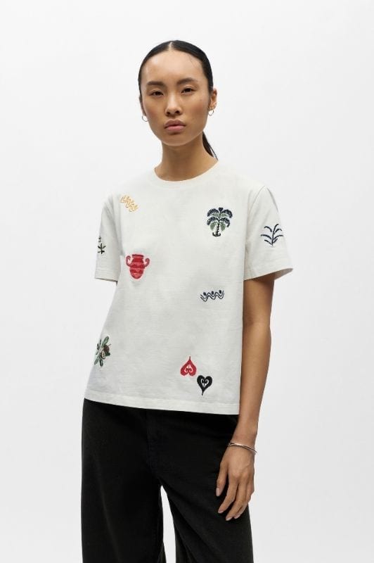 Object Lunai hvid t-shirt med farverigt broderi