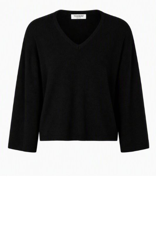 Tooday Cenna bluse I Sort strikbluse med v-hals