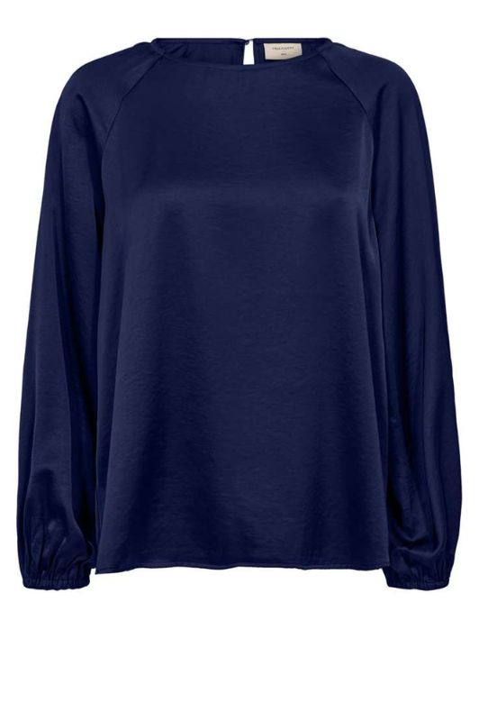 Freequent Dove bluse I Blå skjortebluse i satinlook