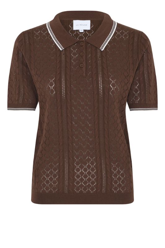 La Rouge Alma polo | Brun pointelle t-shirt