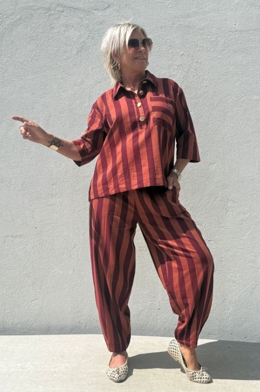 PRE ORDER Gaspar Colorado stripe pant  | Poplin buks i brunt sienna strib