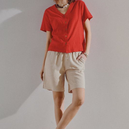 Freequent Shorts | Sand hørshorts med lommer I Dresslab