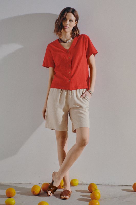 Freequent Shorts | Sand hørshorts med lommer I Dresslab