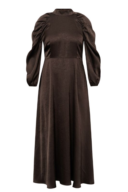 A-View Ferina dress I Langærmet mørkebrun festkjole