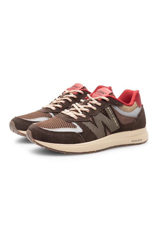 Woden Rigmor open mesh leather sneakers | Cacao multi