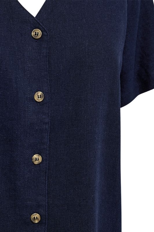 Freequent Lava shirt | Kortærmet hørskjorte i navy I Dresslab