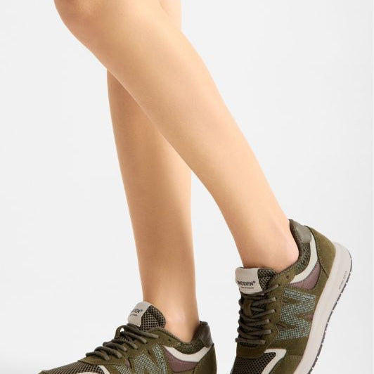 Woden Rigmor open mesh leather sneakers | Dark olive
