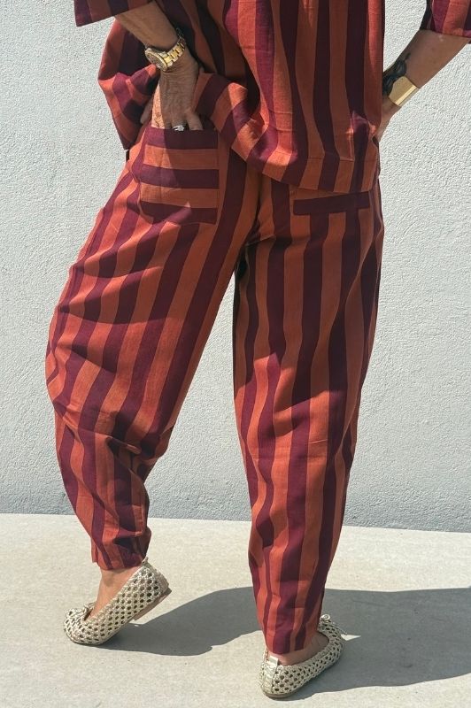 PRE ORDER Gaspar Colorado stripe pant  | Poplin buks i brunt sienna strib