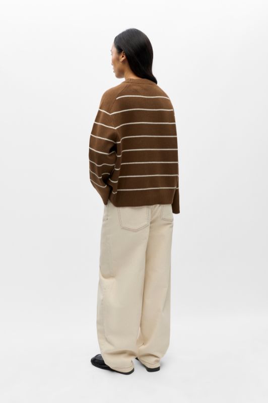Object Itone pullover I Brun strik med hvide striber