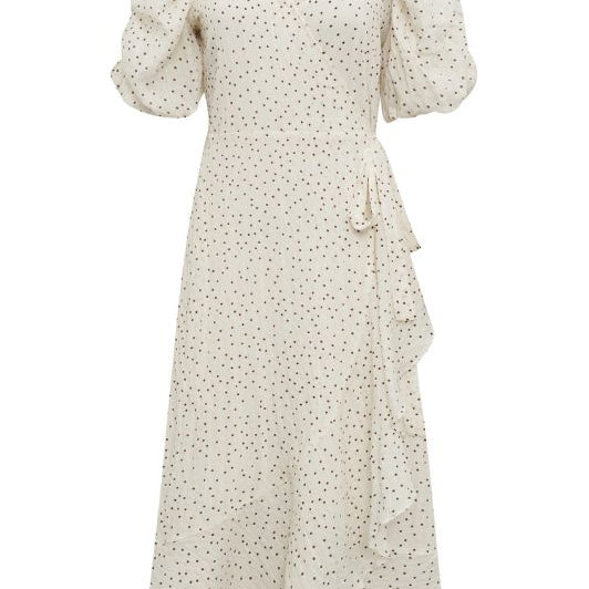 A-View Sinda dress I Hvid slå-om kjole med prikker