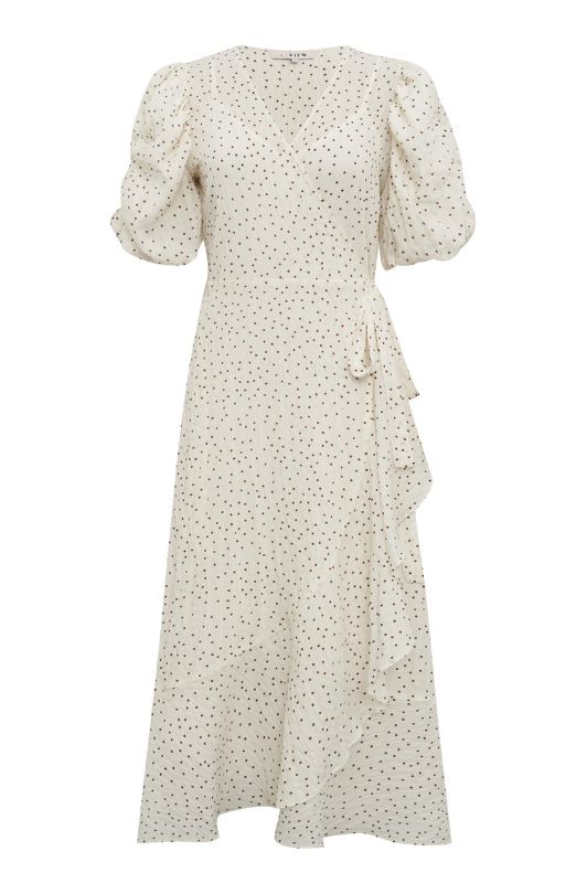 A-View Sinda dress I Hvid slå-om kjole med prikker
