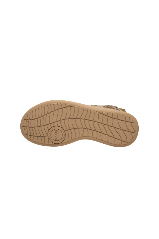 Woden Line sandal | Damesandal i glitter guld look I Natural Soft sål