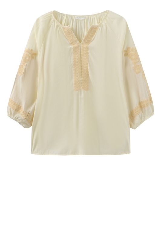 Luxzuz Viktoria bluse i gul med gult broderi