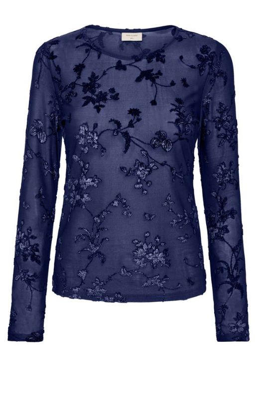 Freequent Biska bluse blå I Meshbluse med glimmer