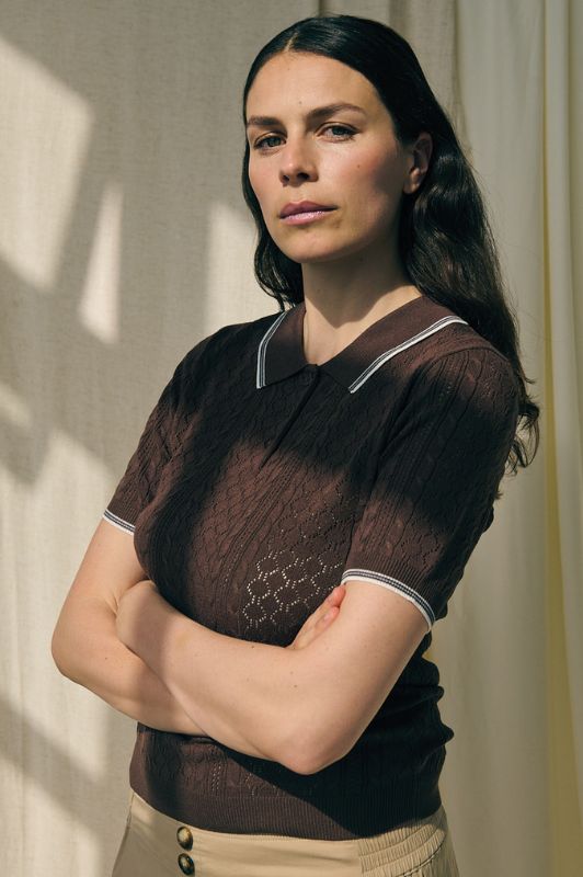 La Rouge Alma polo | Brun pointelle t-shirt