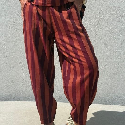 PRE ORDER Gaspar Colorado stripe pant  | Poplin buks i brunt sienna strib