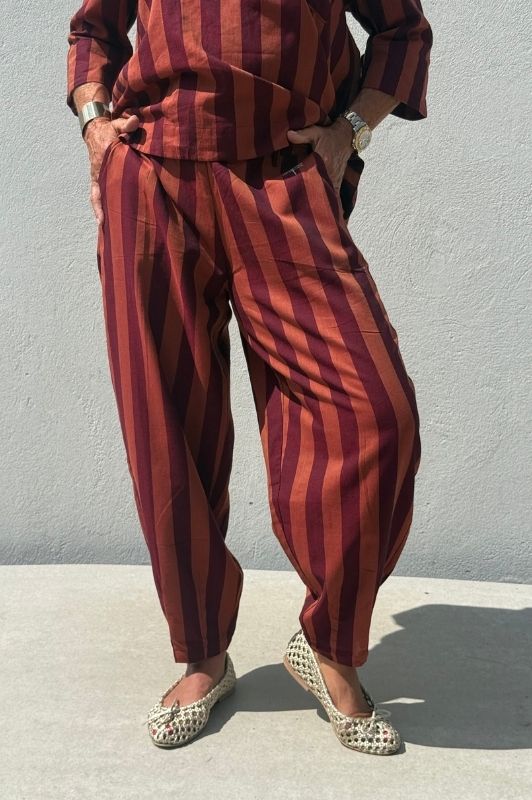 PRE ORDER Gaspar Colorado stripe pant  | Poplin buks i brunt sienna strib