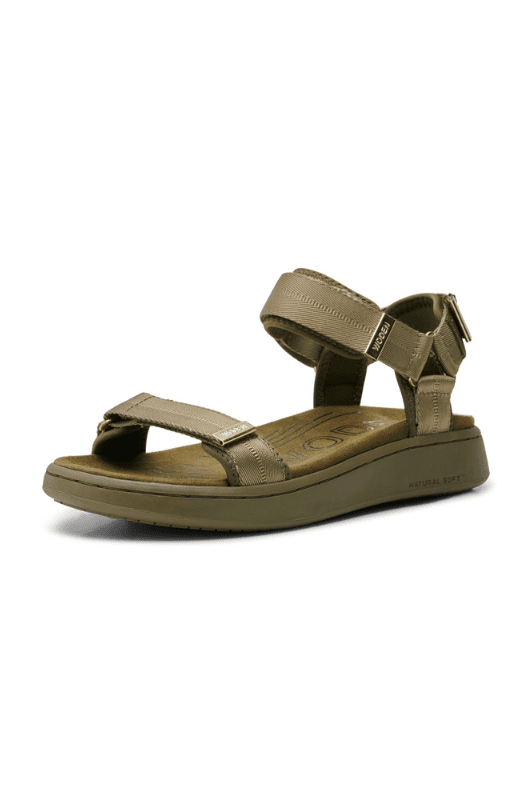 Woden Line sandal | Damesandal i olivengrøn I Natural Soft sål