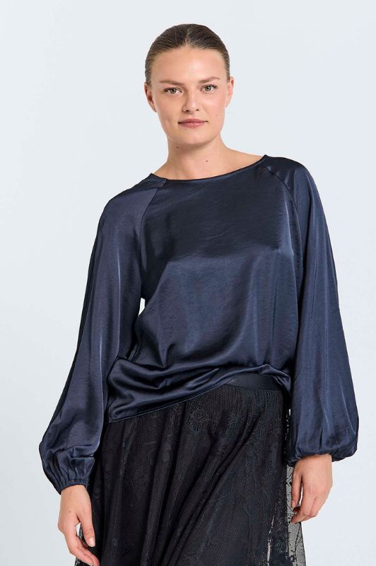 Freequent Dove bluse I Blå skjortebluse i satinlook