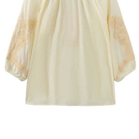 Luxzuz Viktoria bluse i gul med gult broderi