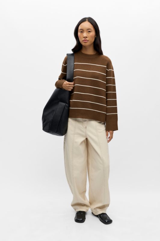 Object Itone pullover I Brun strik med hvide striber