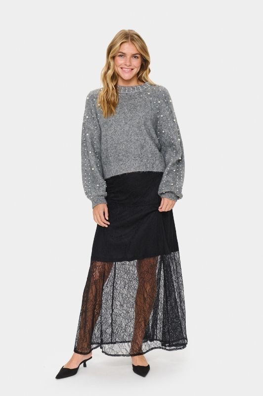Saint Tropez Milena skirt | Sort lang blondenederdel
