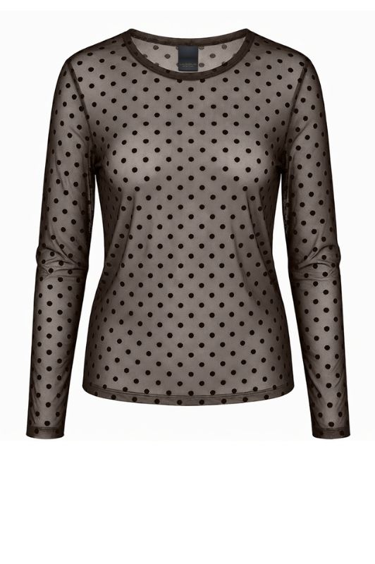 Luxzuz Dot mesh t-shirt I Mørkebrun prikket meshbluse