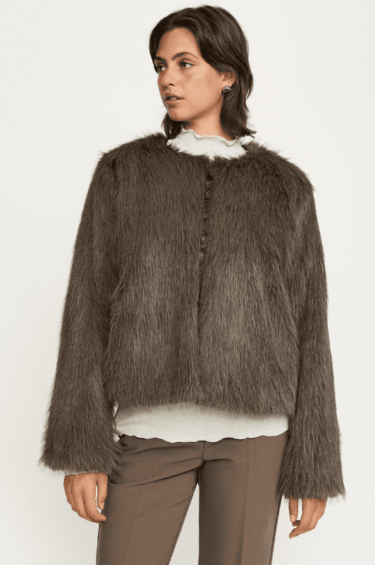 Soft Rebels Estelle brun jakke I Morel faux fur jacket