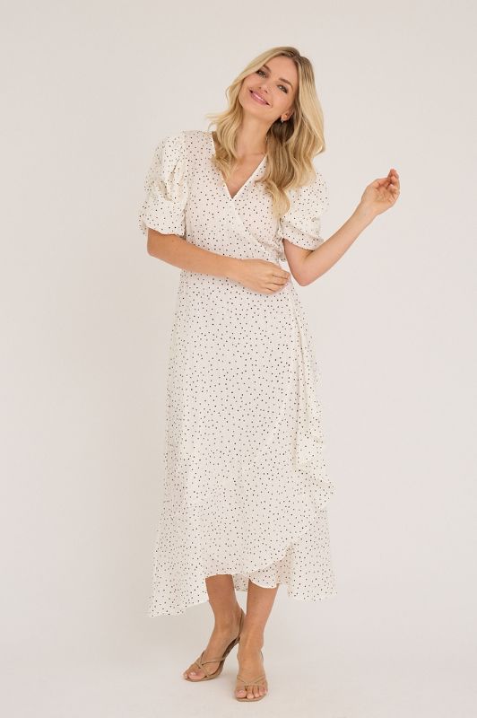 A-View Sinda dress I Hvid slå-om kjole med prikker