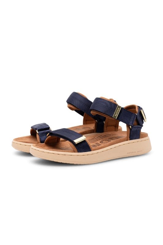 Woden Line sandal | Damesandal navy cognac