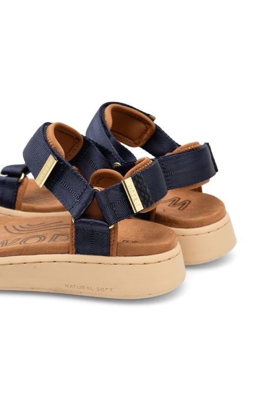 Woden Line sandal | Damesandal navy cognac