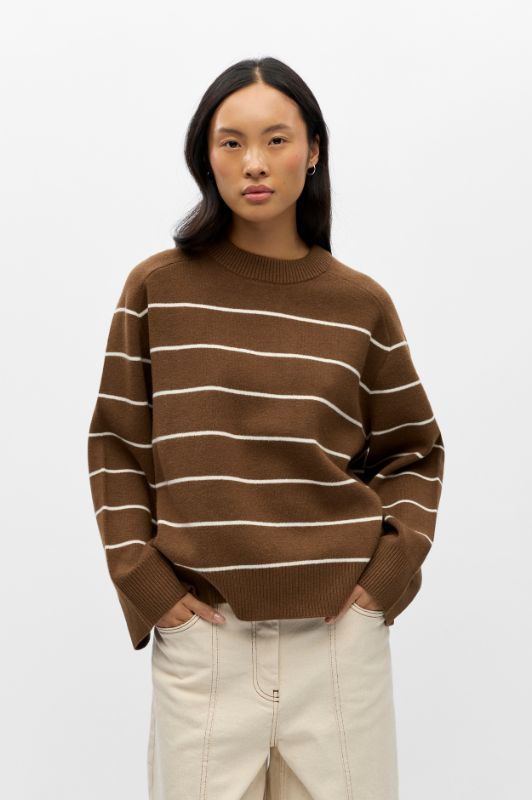 Object Itone pullover I Brun strik med hvide striber