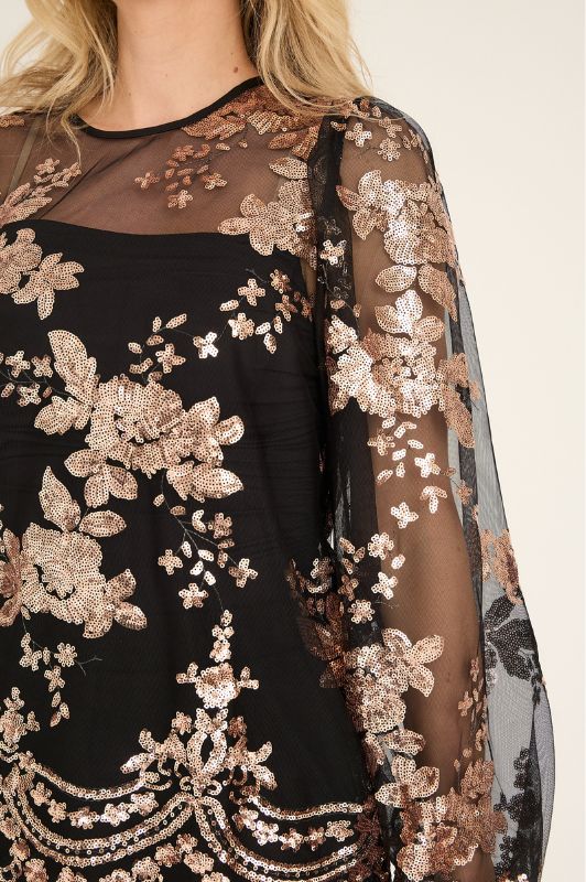 A-View Estelle bluse I Mesh bluse med pallietter i rose gold