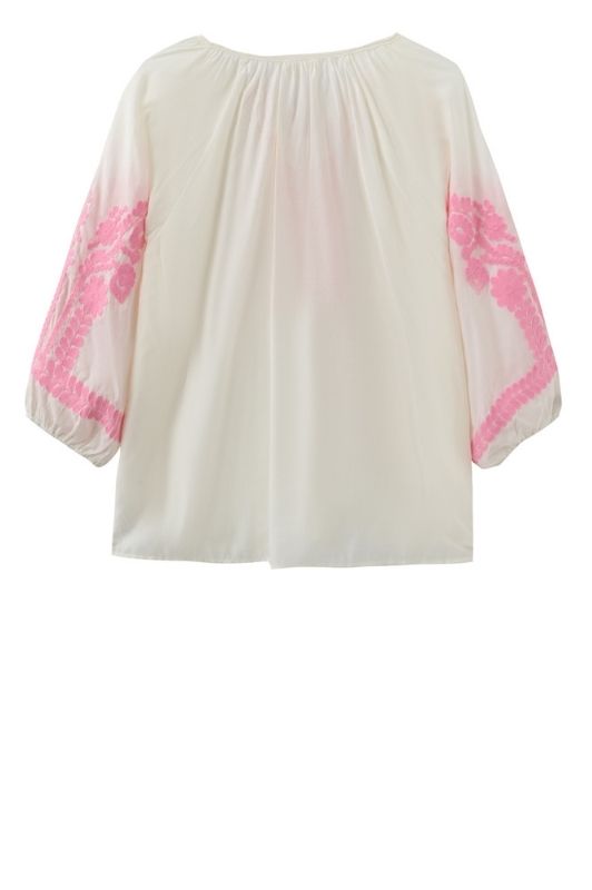 Luxzuz Viktoria bluse i hvid med pink broderi