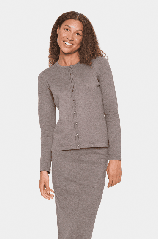 Saint Tropez Mila cardigan | Strikket cardigan I Mørk sand melange