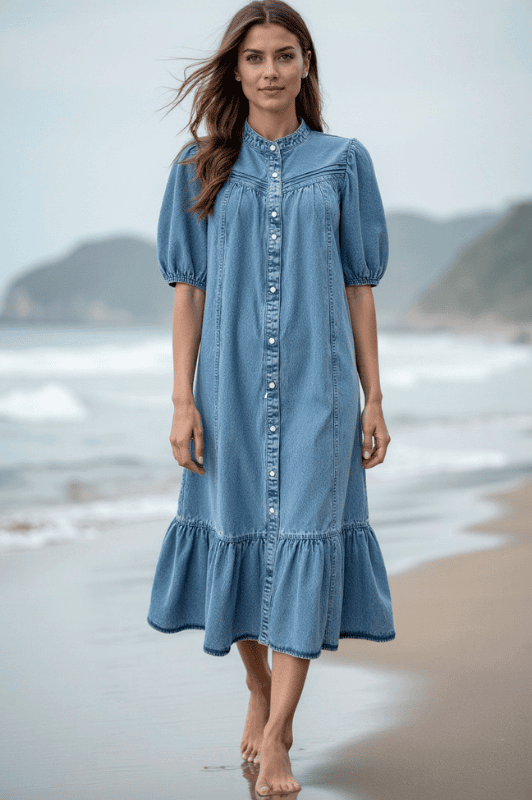 Ofelia Jette dress | Denimkjole med smukke perlemorsknapper