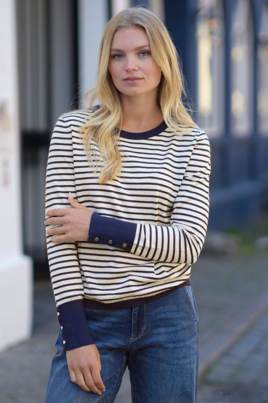 Prepair Paola Knit | Striktrøje i stribet navy og creme