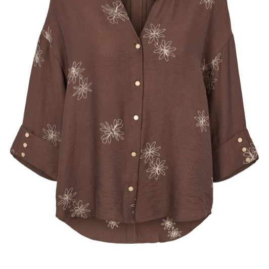 Prepair Lydia bluse I Cool brun skjorte med broderi I Dresslab