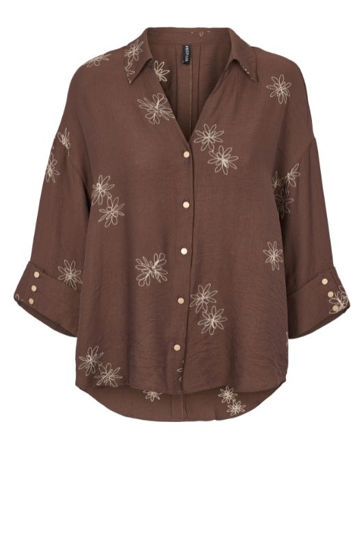 Prepair Lydia bluse I Cool brun skjorte med broderi I Dresslab