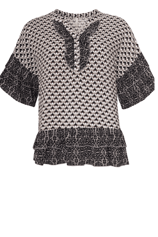 Ofelia Tess top | Flot bluse i kombi print sand