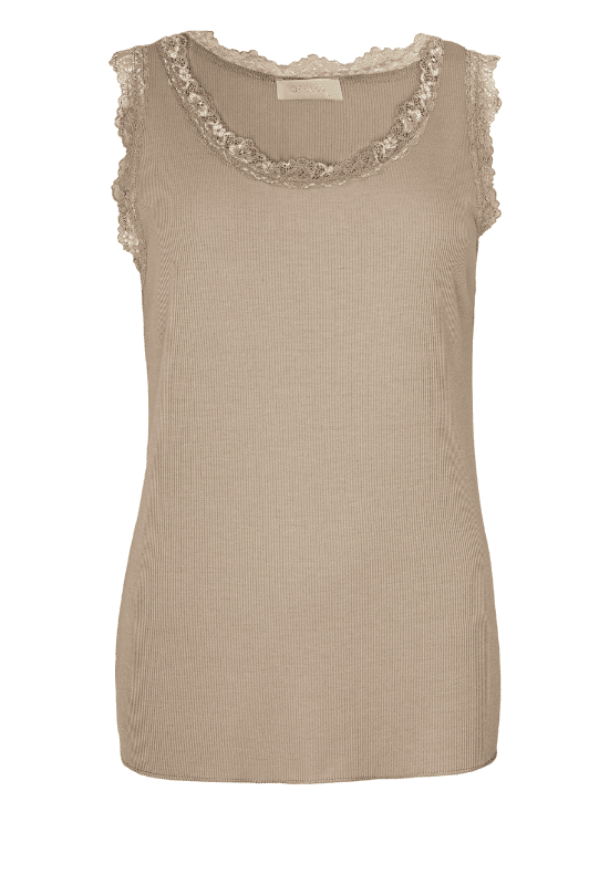 Ofelia Issa Top | Ribbet blondetop latté