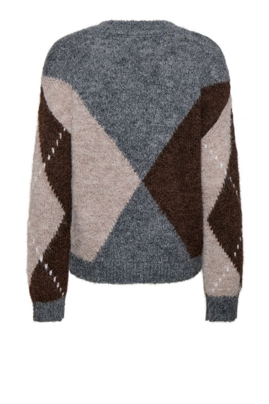 JDY Zoye argyle strik pulli I Ternet strik pulli gråmelange og brun
