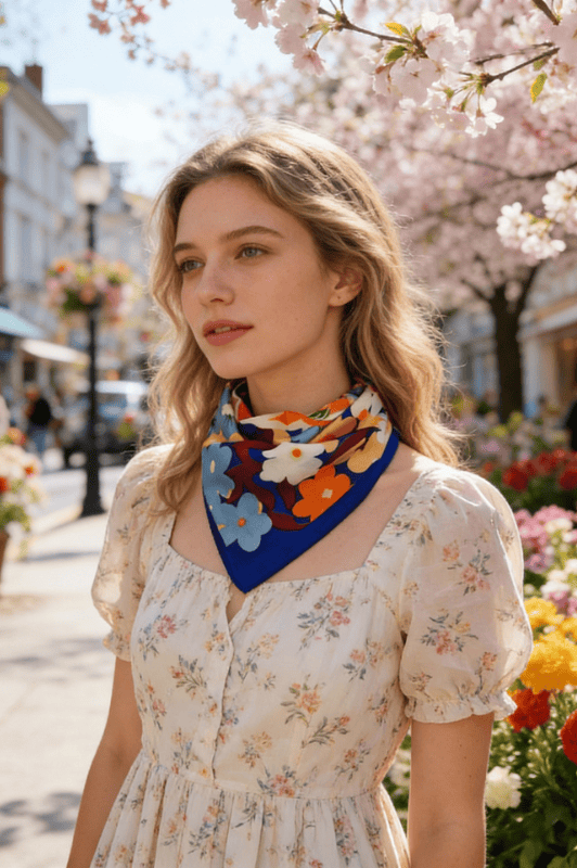 Atelier Paris I Unikt tørklæde print stor navy blomst