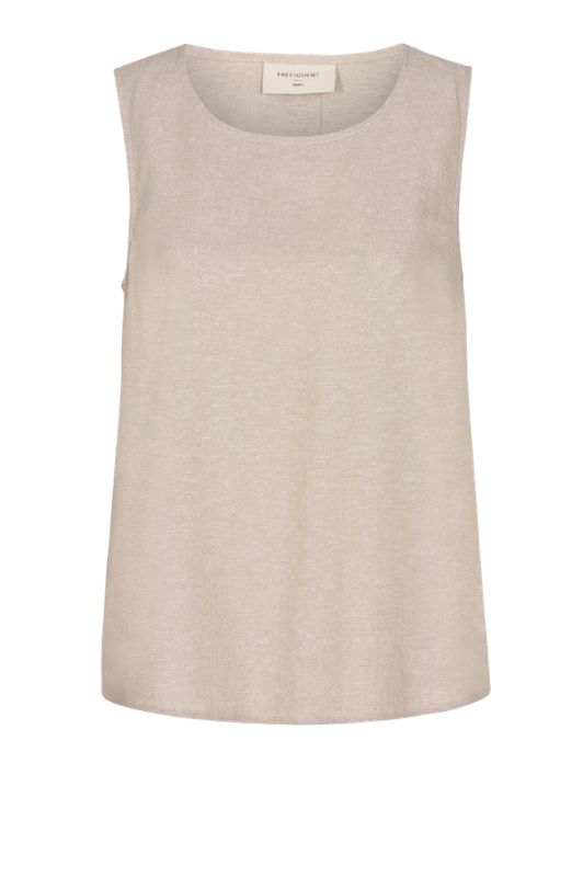 Freequent Lava top | Feminin hørbluse uden ærmer i sand I Dresslab