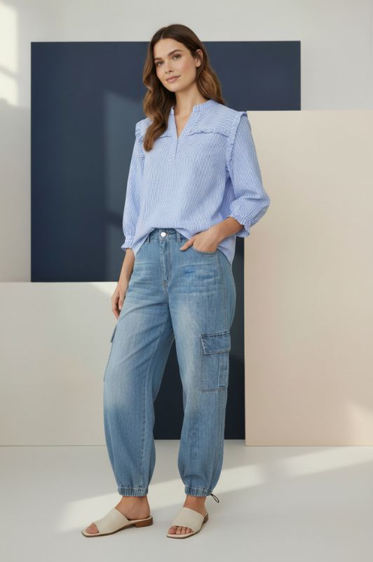 Ofelia Annie buks | Cargojeans i lys denim