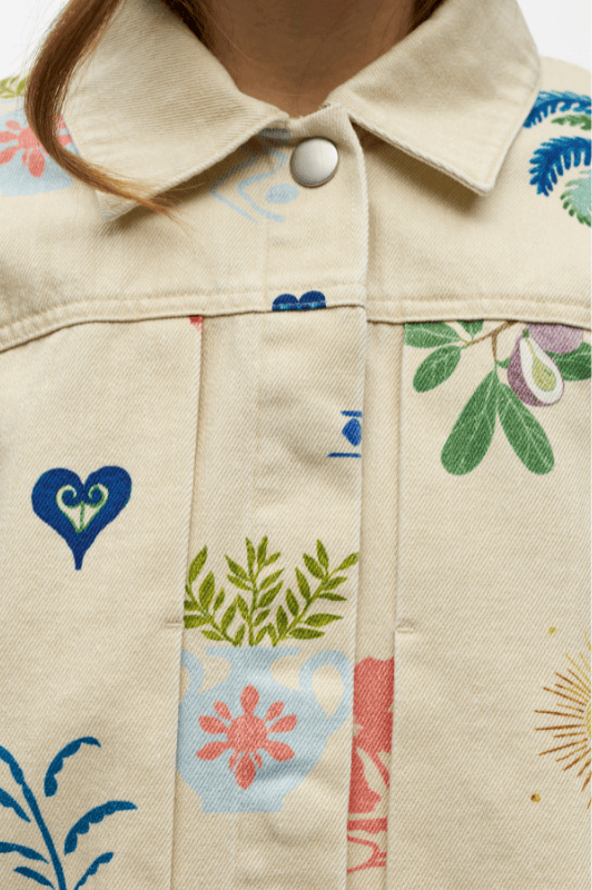 Object Alli denim jakke med farverigt print